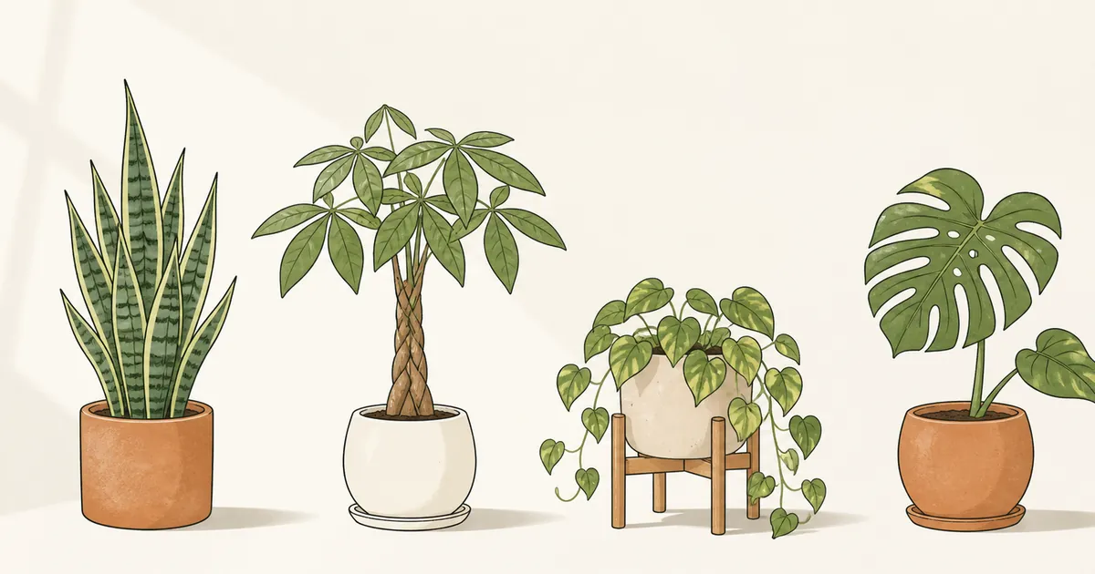 育てやすい観葉植物を3軸で選ぶイメージ