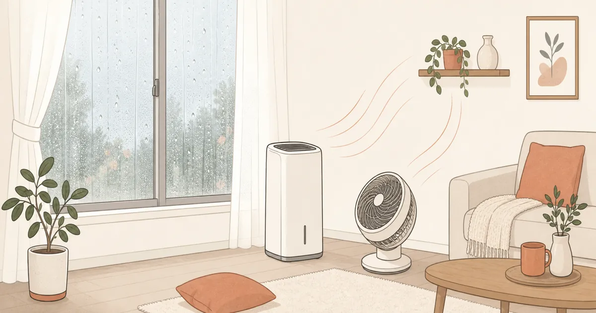 梅雨の窓辺で湿気対策をする部屋のイメージ
